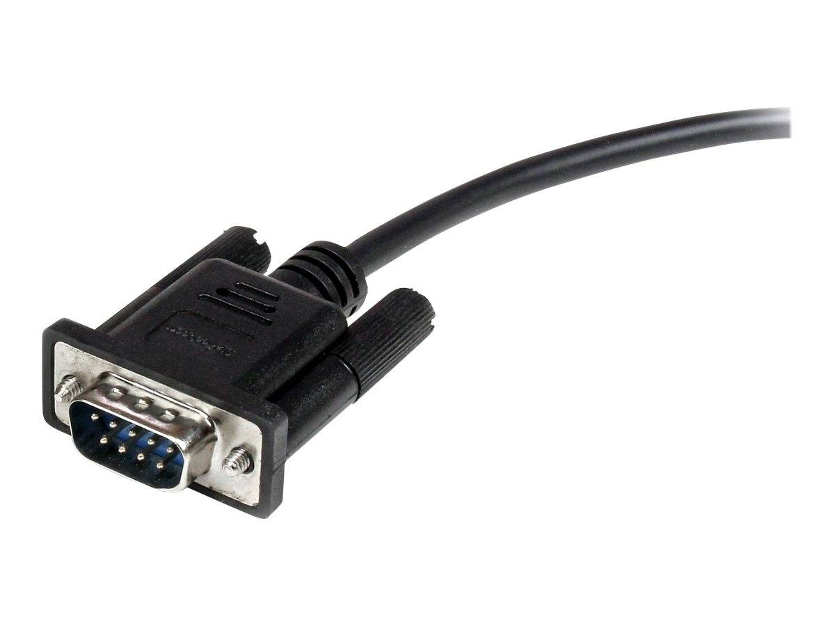 Ein schwarzes VGA-Kabelverbindungsstück mit einem 15-poligen blauen Stecker auf weißem Hintergrund.