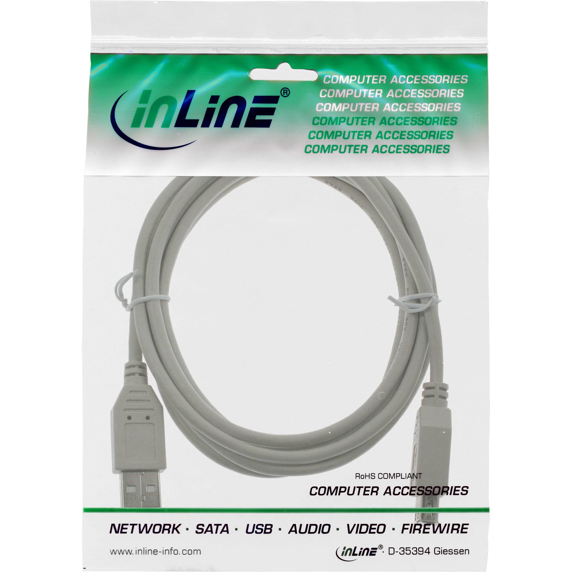 INLINE - USB 2.0 Verlängerung - Stecker / Buchse - Typ A - beige/grau - 1,8m