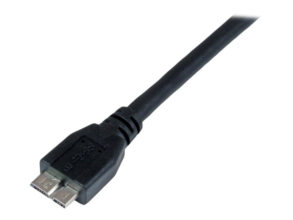 Schwarzes Micro-USB-Kabel mit kompaktem Stecker auf weißem Hintergrund.