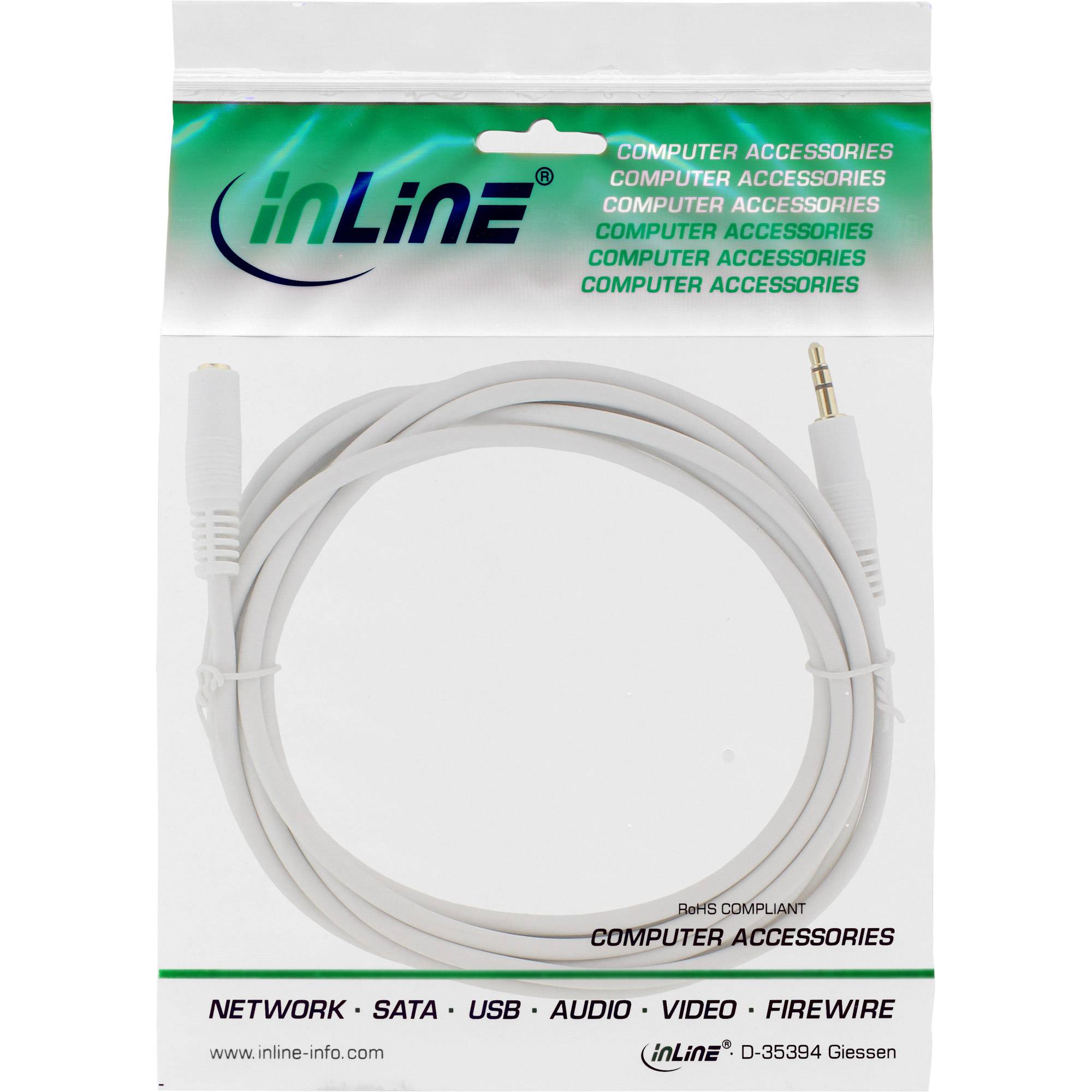 INLINE - Klinke Verlängerung - 3,5mm Stecker / Buchse - Stereo weiß / gold - 10m