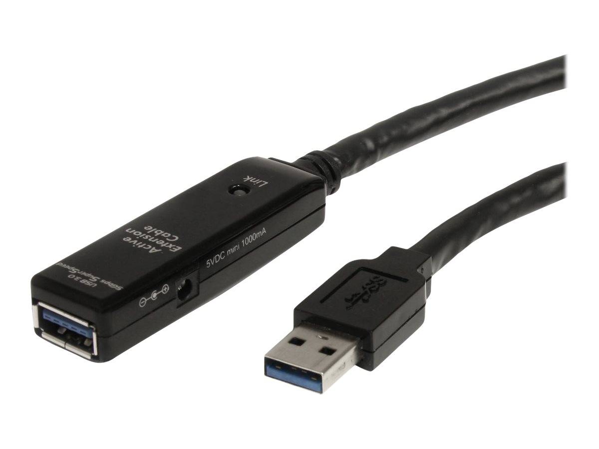 USB-3.0-Kabel mit Inline-Adapter, zeigt einen USB-A-Stecker und eine USB-A-Buchse auf einem schwarzen Kabel mit schwarzem Gehäuse.
