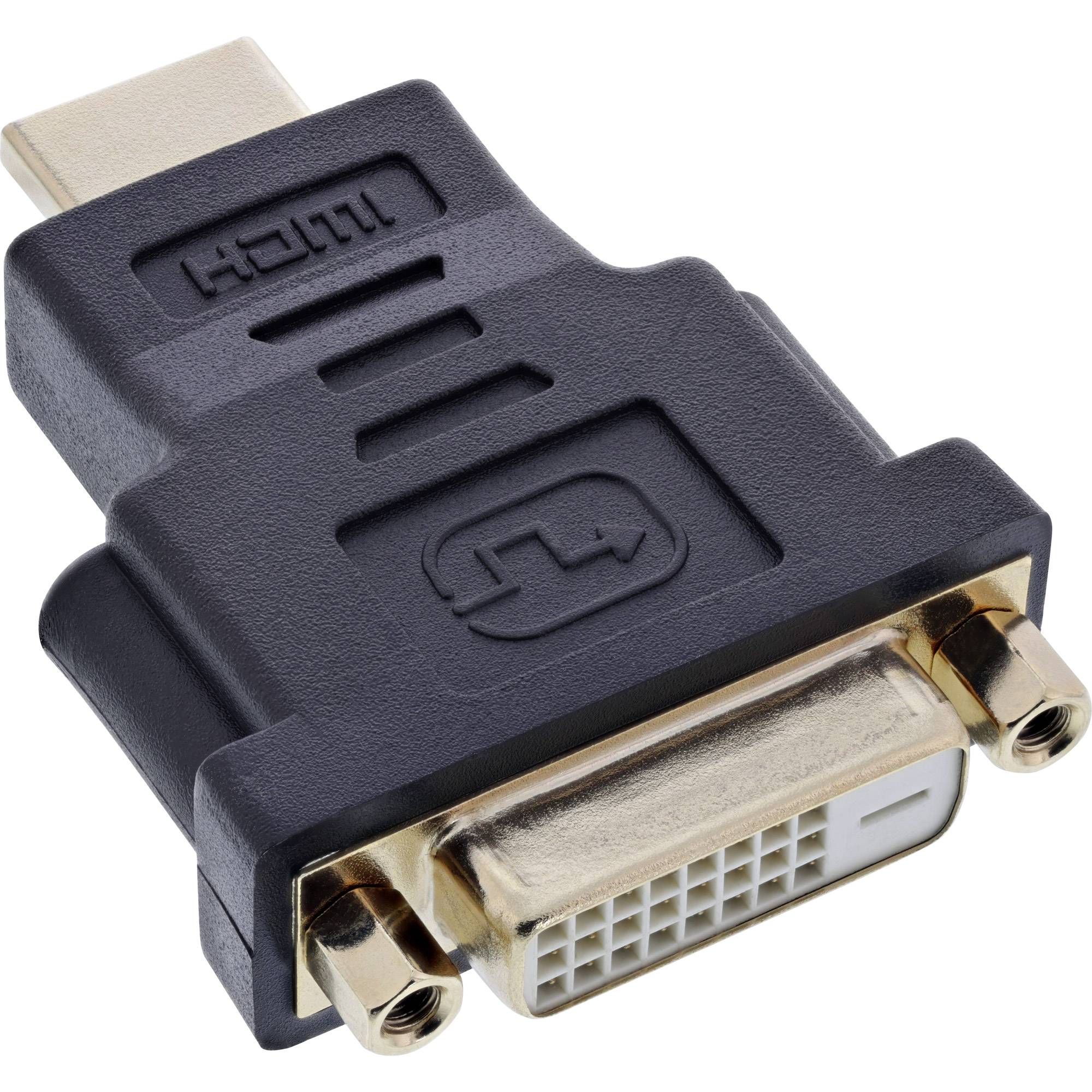 HDMI-Stecker auf DVI-Buchse Adapter mit schwarzem Gehäuse und vergoldetem DVI-Anschluss.