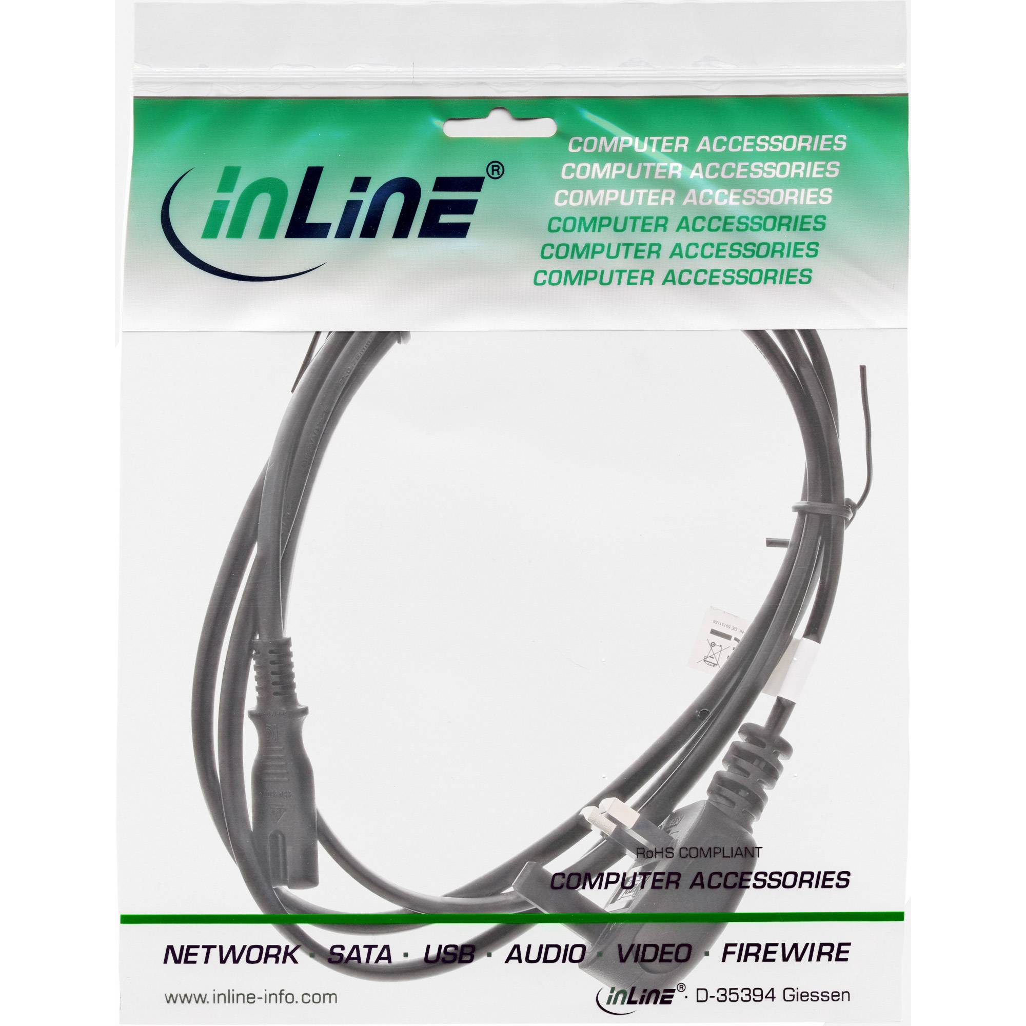 INLINE - Netzkabel - Netzstecker England auf Euro 8 C7 Stecker - 1,8m
