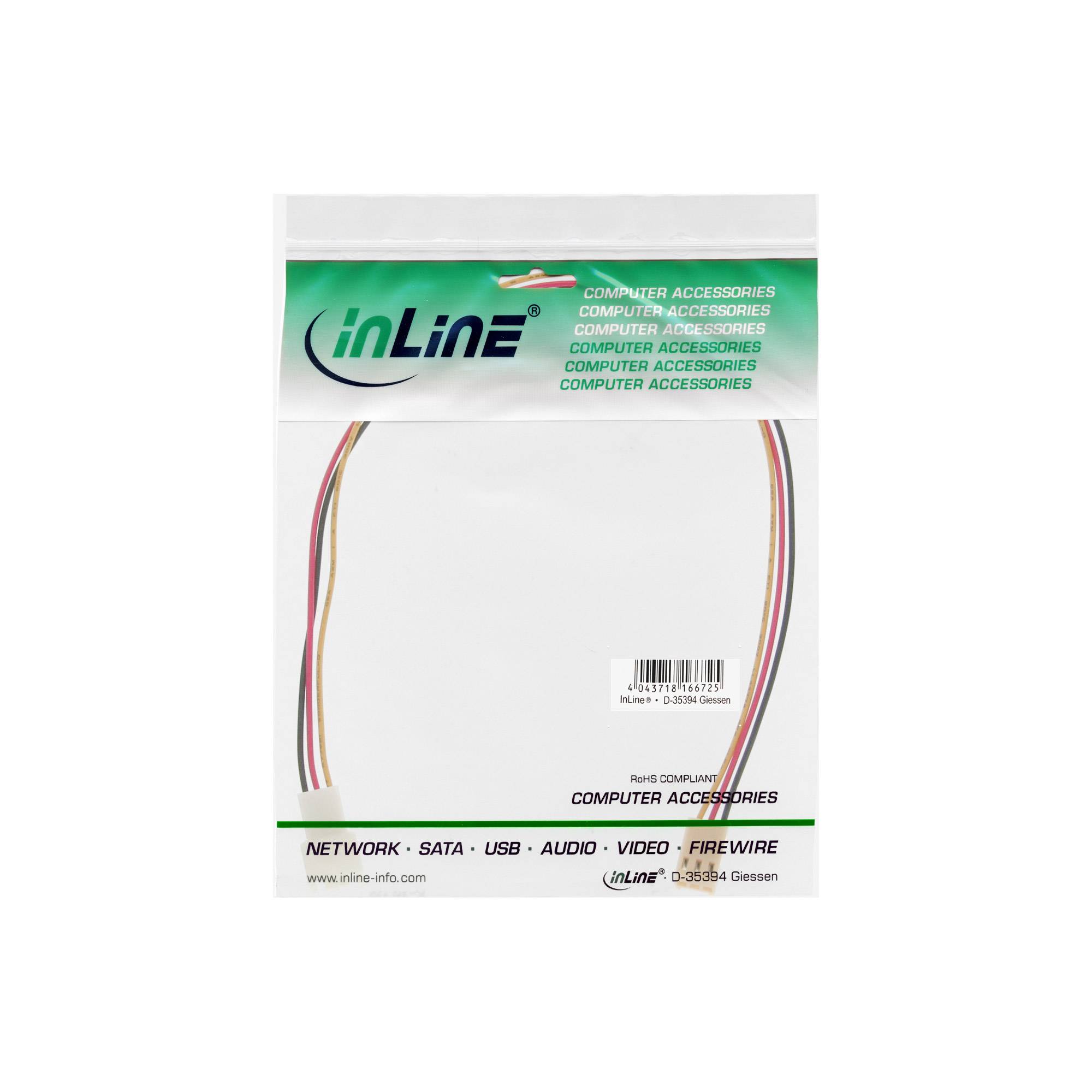 INLINE - Lüfterkabel Verlängerung - 3pol Molex Stecker / Buchse - Länge 0,3m