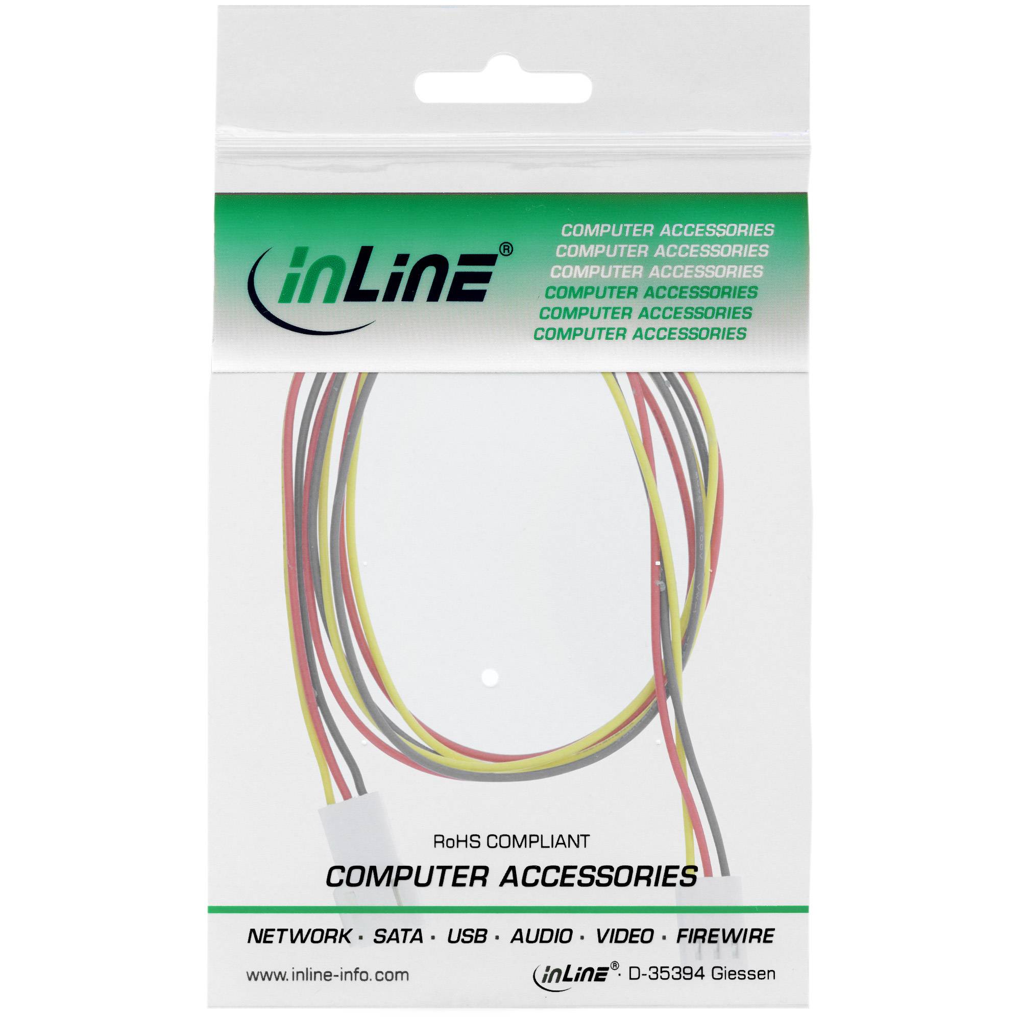 INLINE - Lüfterkabel Verlängerung - 3pol Molex Stecker / Buchse - Länge 0,3m