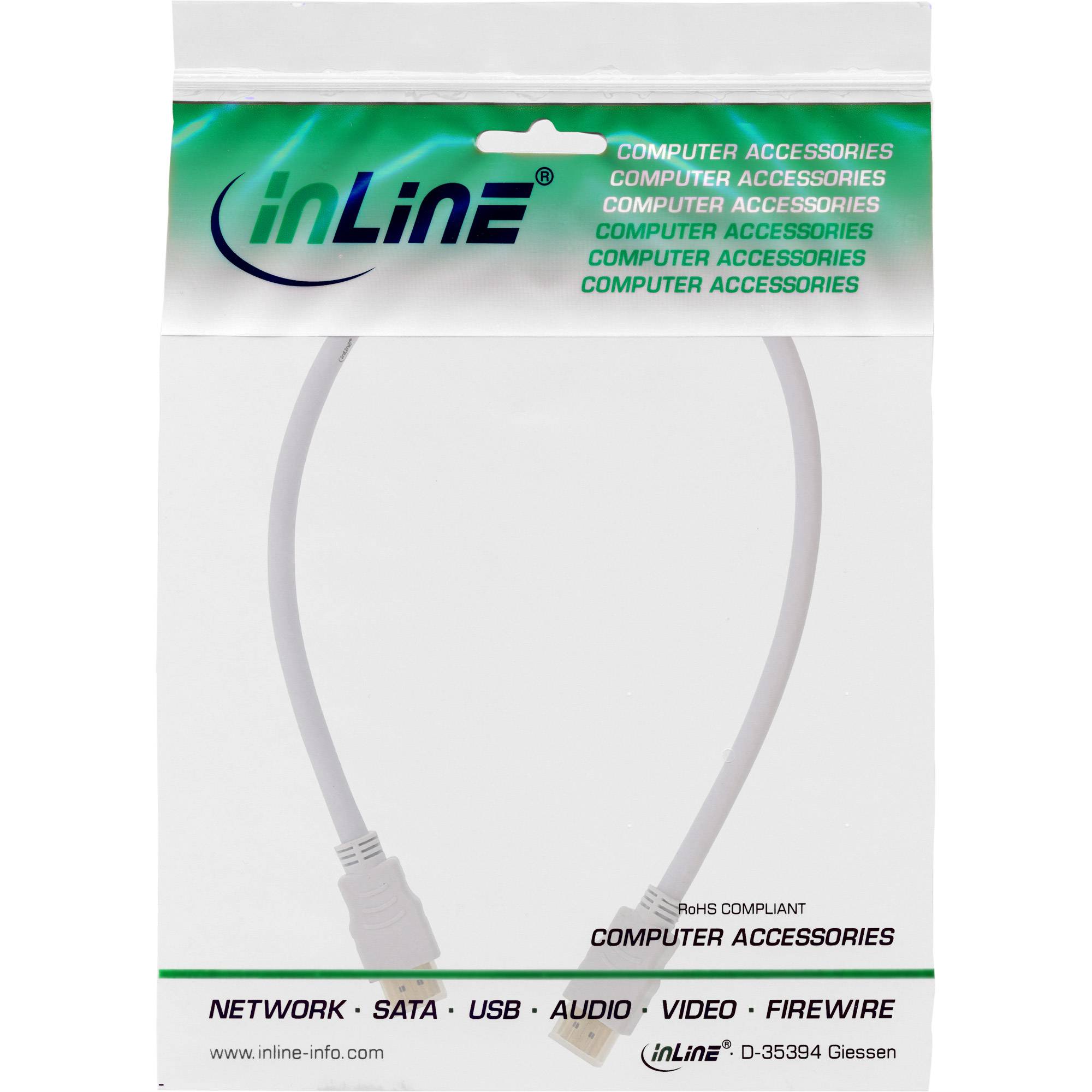 INLINE - HDMI-High Speed Kabel mit Eth. - Premium - ST / ST - weiß / gold - 0,5m
