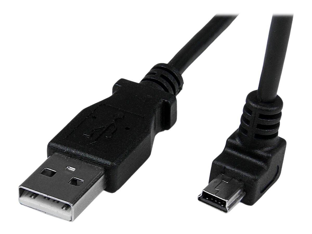 Schwarzes USB-A-auf-Micro-USB-Kabel mit beiden Anschlüssen auf weißem Hintergrund.