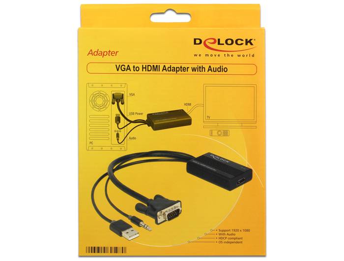 DeLOCK VGA to HDMI Adapter with Audio - Video- / Audio-Adapter - DB-15, Mini-Stecker, USB (nur Strom)
