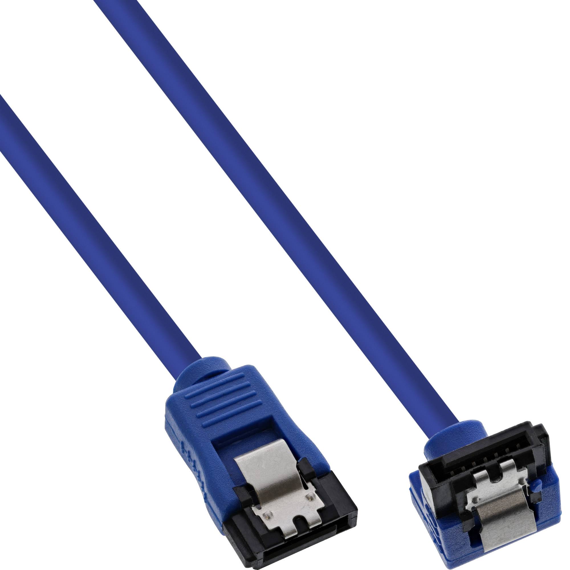 INLINE - SATA 6Gb/s Anschlusskabel rund - abgewinkelt - blau - mit Lasche - 0,15m