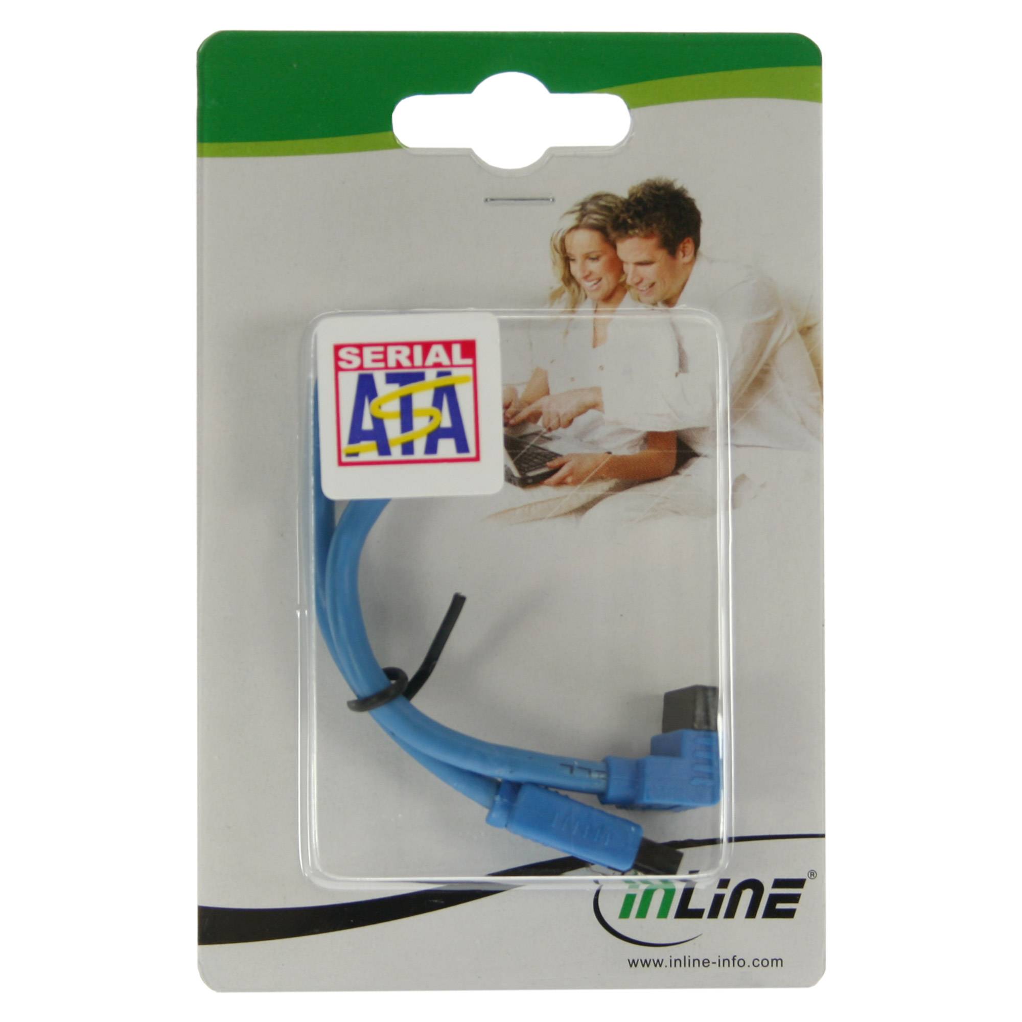 INLINE - SATA 6Gb/s Anschlusskabel rund - abgewinkelt - blau - mit Lasche - 0,15m