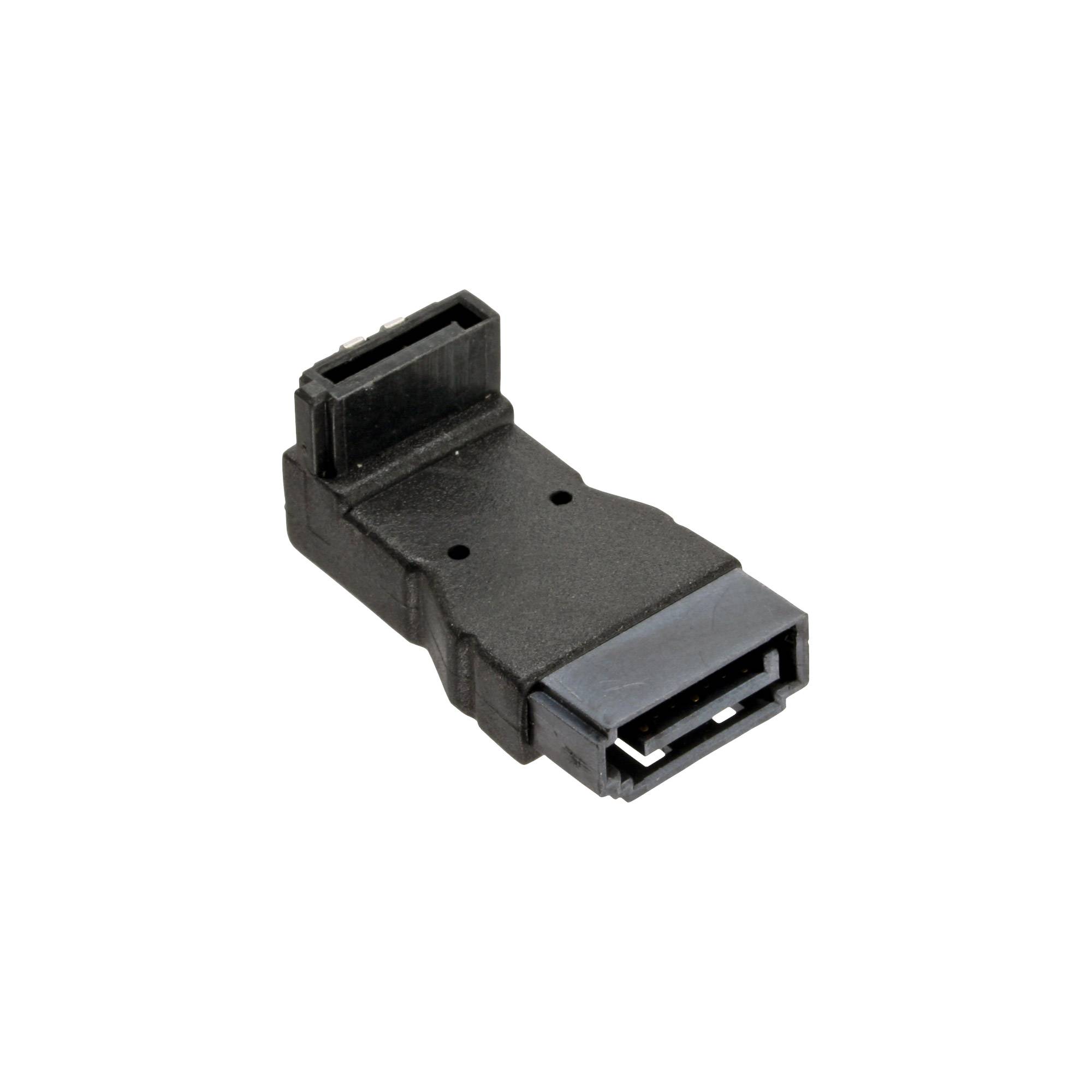 Schwarzer rechtwinkliger USB-Adapter mit Stecker und Buchse auf weißem Hintergrund