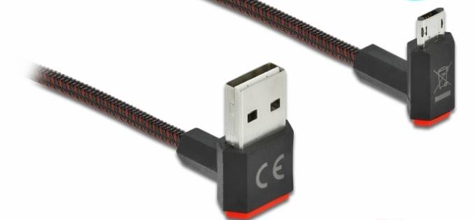 DeLOCK Easy - USB-Kabel - USB (M) nach oben/unten abgewinkelt, doppelseitig bis Micro-USB Typ B (M)