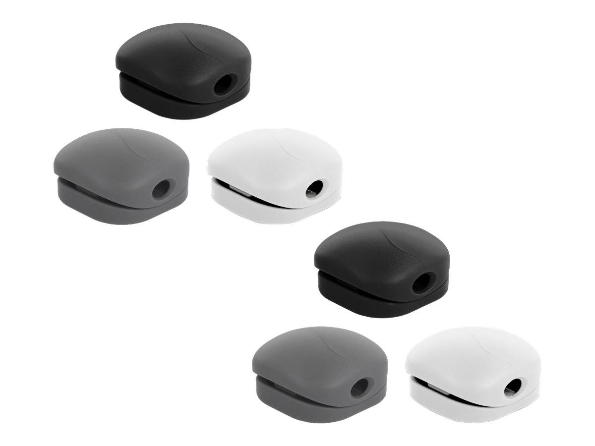 DeLOCK Cable Clip Set - Kabelklammer - Tisch montierbar, Oberfläche montierbar, geeignet für Wandmontage - Grau, Schwarz, weiß (Packung mit 6)