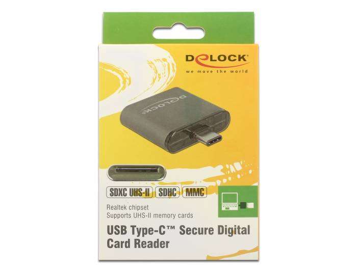 DeLOCK USB Type-C SDHC / SDXC UHS-II / MMC Single Slot Card Reader - Kartenleser (MMC, SD, SDHC, SDXC, SDHC UHS-I, SDXC UHS-I, SDHC UHS-II, SDXC