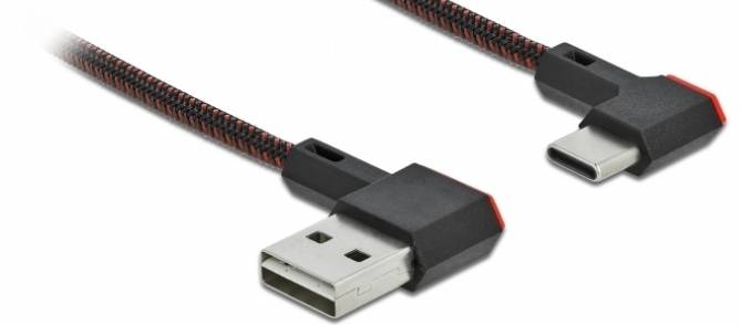 DeLOCK USB 2.0 Kabel, USB St. C seitl. abgewinkelt / USB St. A seitl. abgewinkelt, umkehrbar, schwar