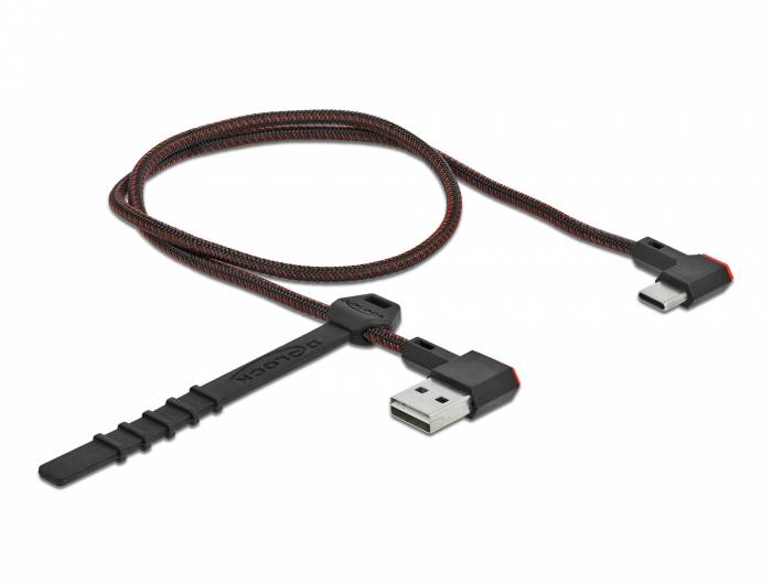 DeLOCK USB 2.0 Kabel, USB St. C seitl. abgewinkelt / USB St. A seitl. abgewinkelt, umkehrbar, schwar