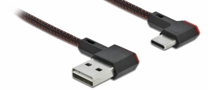 DeLOCK USB 2.0 Kabel, USB St. C seitl. abgewinkelt / USB St. A seitl. abgewinkelt, umkehrbar, schwar