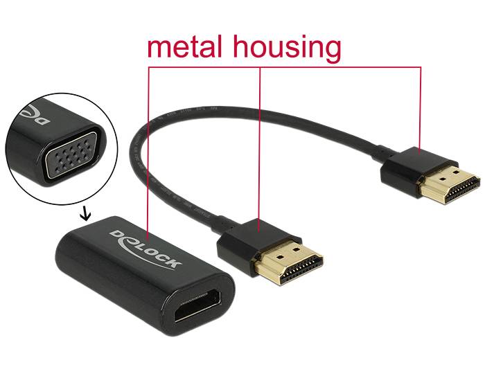 Delock Adapter HDMI-A Buchse > VGA Buchse (screwless) 15 cm HDMI Kabel
