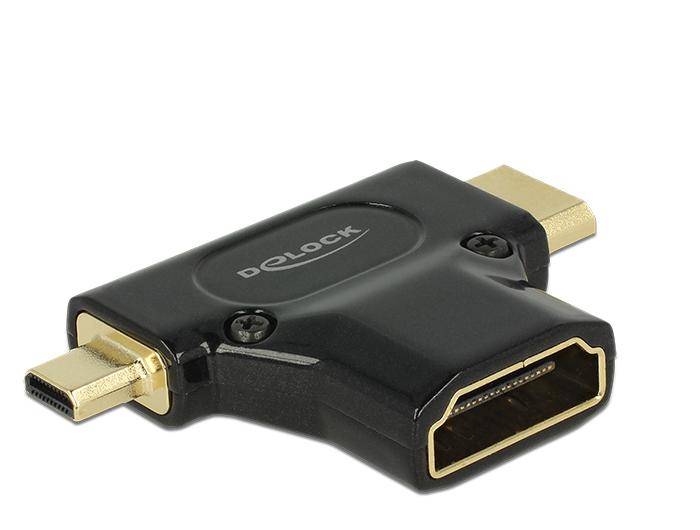 DeLOCK Adapter High Speed HDMI with Ethernet - HDMI-A female > HDMI Mini-C male + Micro-D male - HDMI-Adapter - mini HDMI, mikro HDMI (M)