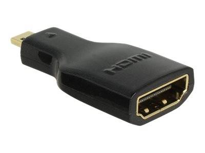 Ein schwarzer Mini DisplayPort-zu-HDMI-Adapter mit vergoldeten Anschlüssen, gezeigt auf weißem Hintergrund.