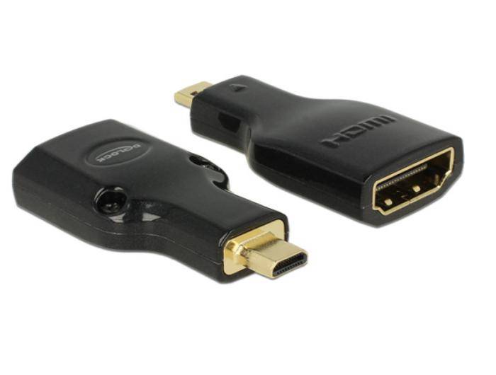 Zwei schwarze HDMI-Adapter-Dongles auf weißem Hintergrund, einer Micro-USB zu HDMI und einer Standard-HDMI-Adapter.