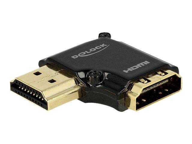 HDMI-Adapter mit vergoldeten Steckern, mit der Bezeichnung Delock, auf weißem Hintergrund abgebildet.