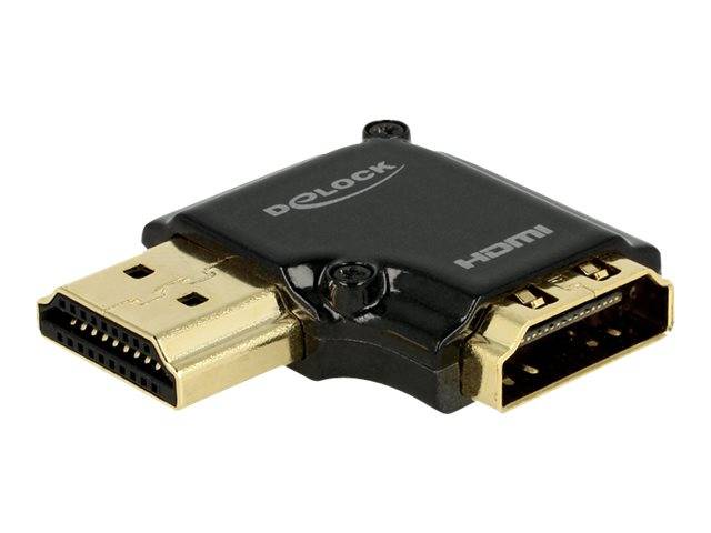 Schwarzer DeLOCK HDMI-Adapter mit zwei vergoldeten HDMI-Anschlüssen, gezeigt auf weißem Hintergrund.
