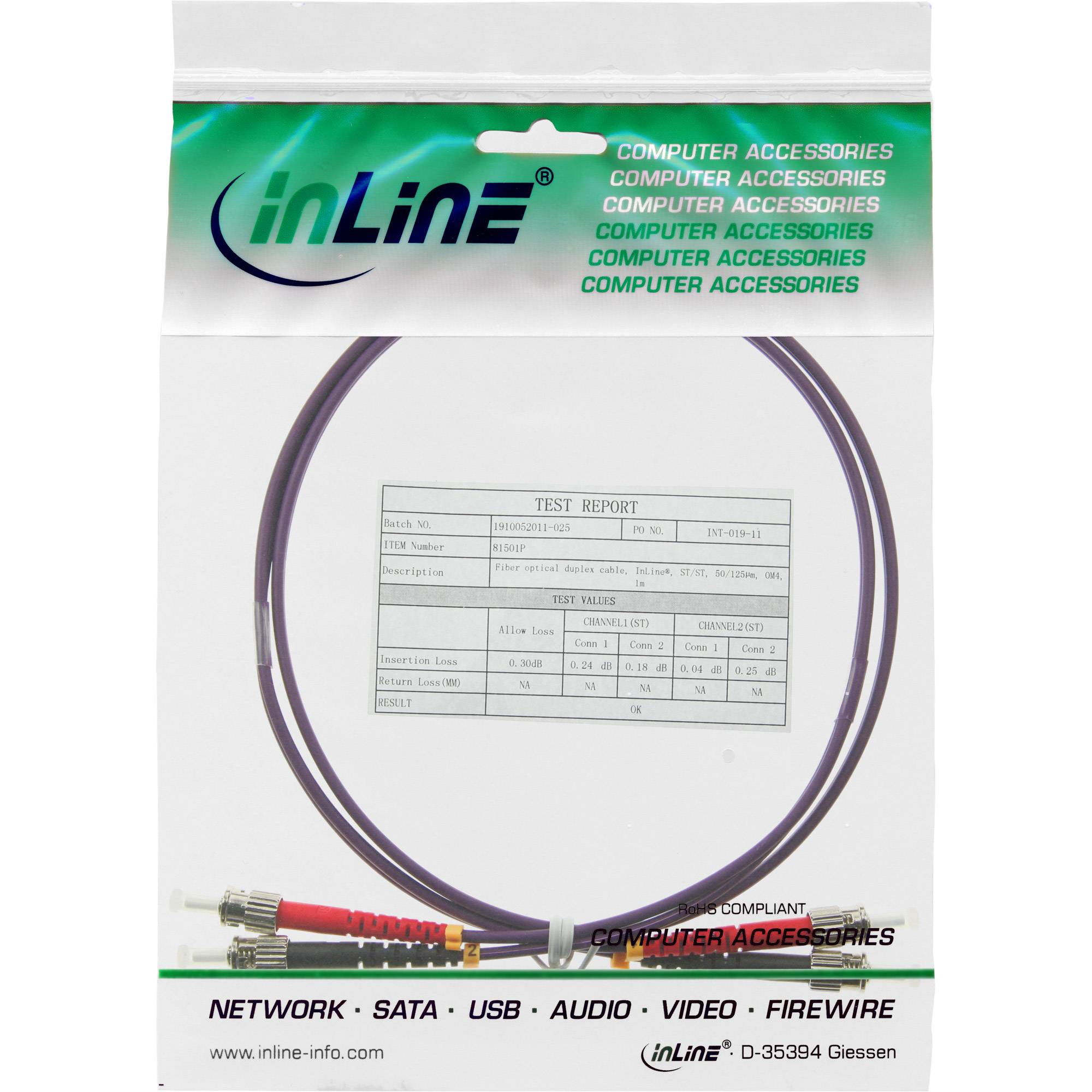 INLINE - LWL Duplex Kabel - ST/ST - 50/125µm - OM4 - 15m