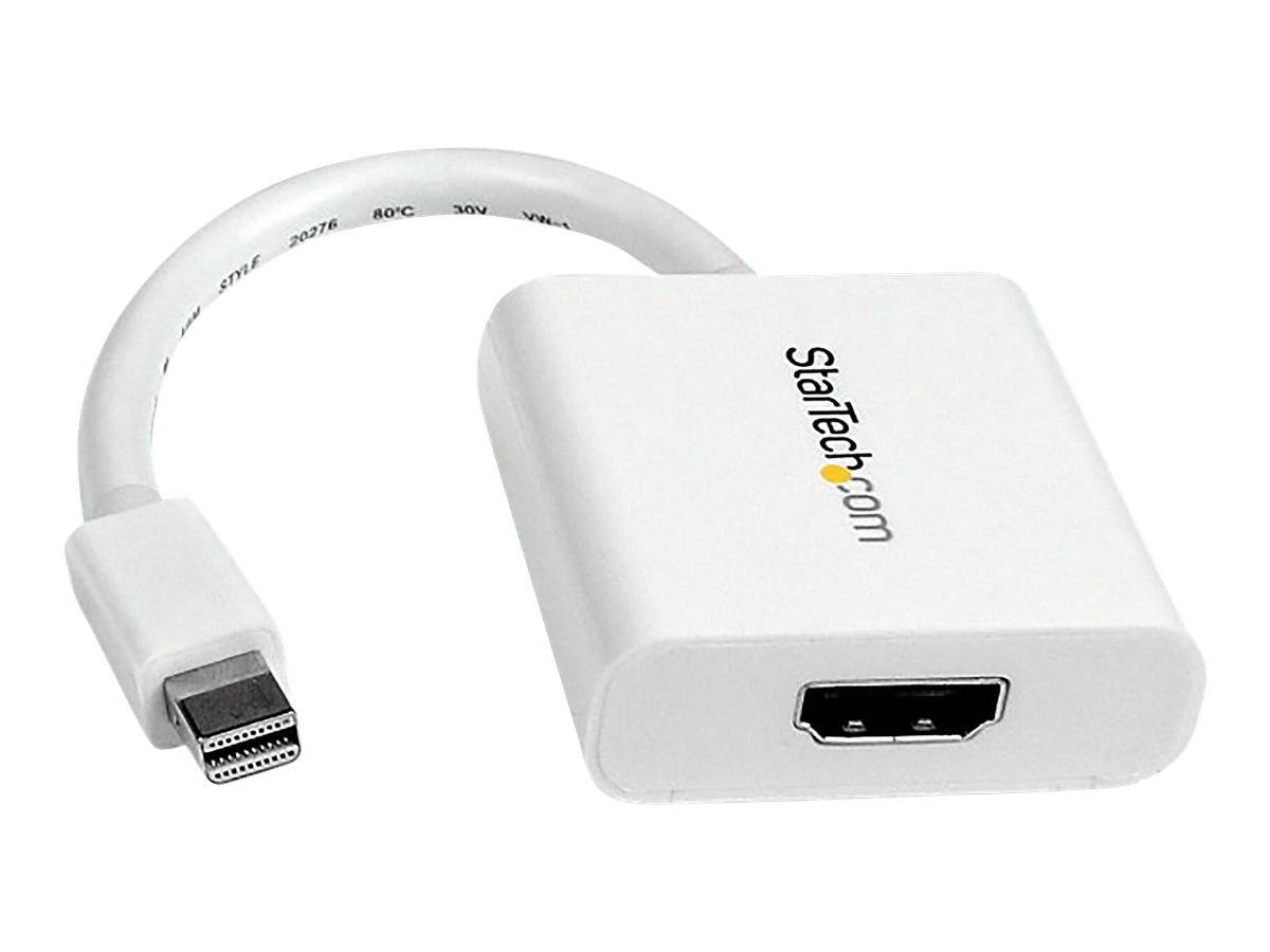 White StarTech Mini DisplayPort zu HDMI Adapterkabel mit weißem Verbindungskabel und HDMI-Buchse