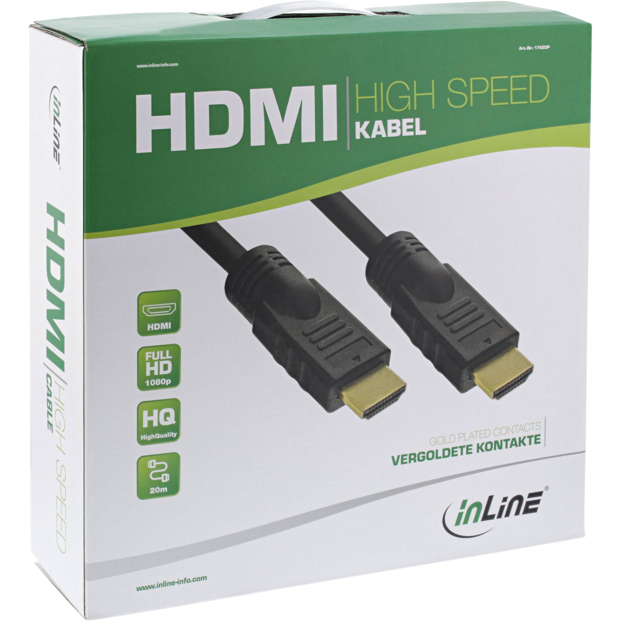 INLINE - HDMI Kabel - HDMI-High Speed - ST / ST - verg. Kontakte - schwarz - 20m