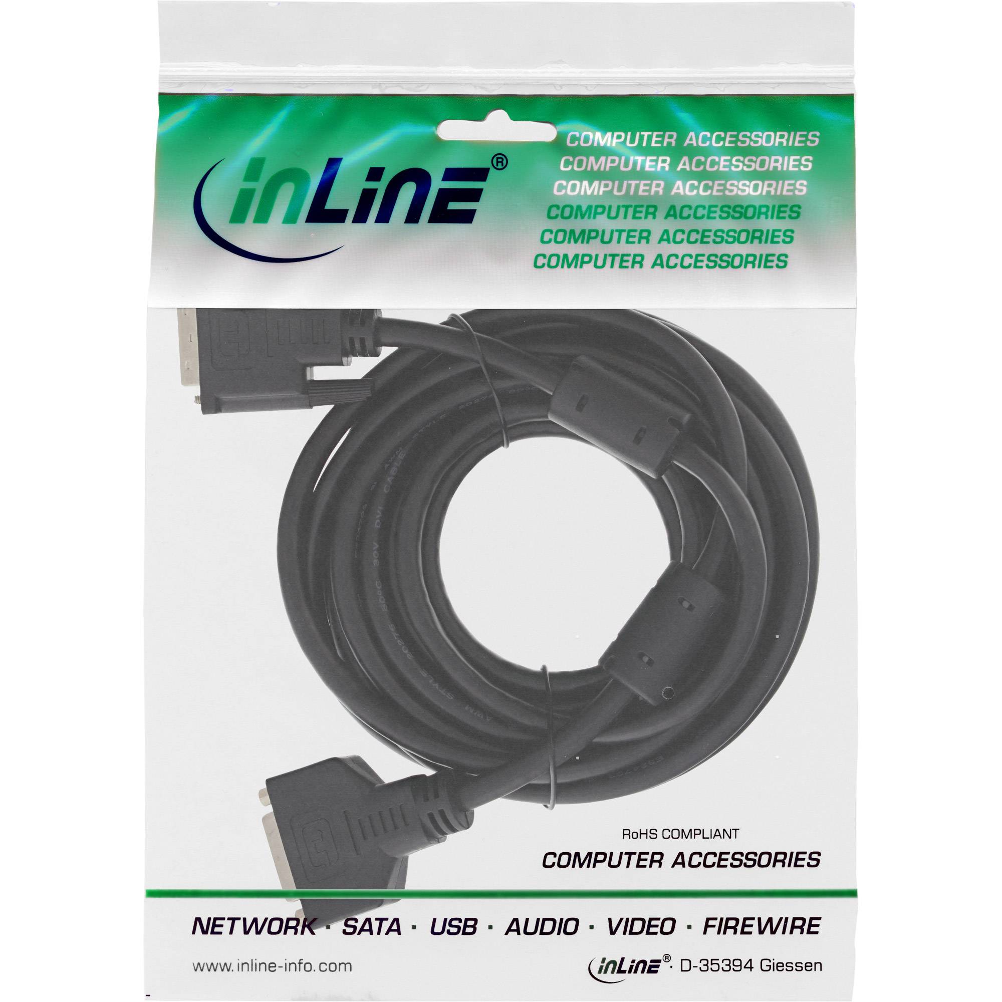 INLINE - DVI-D Verlängerung - Dual Link 24+1 ST auf 24+1 BU - 2 Ferrite - 3m