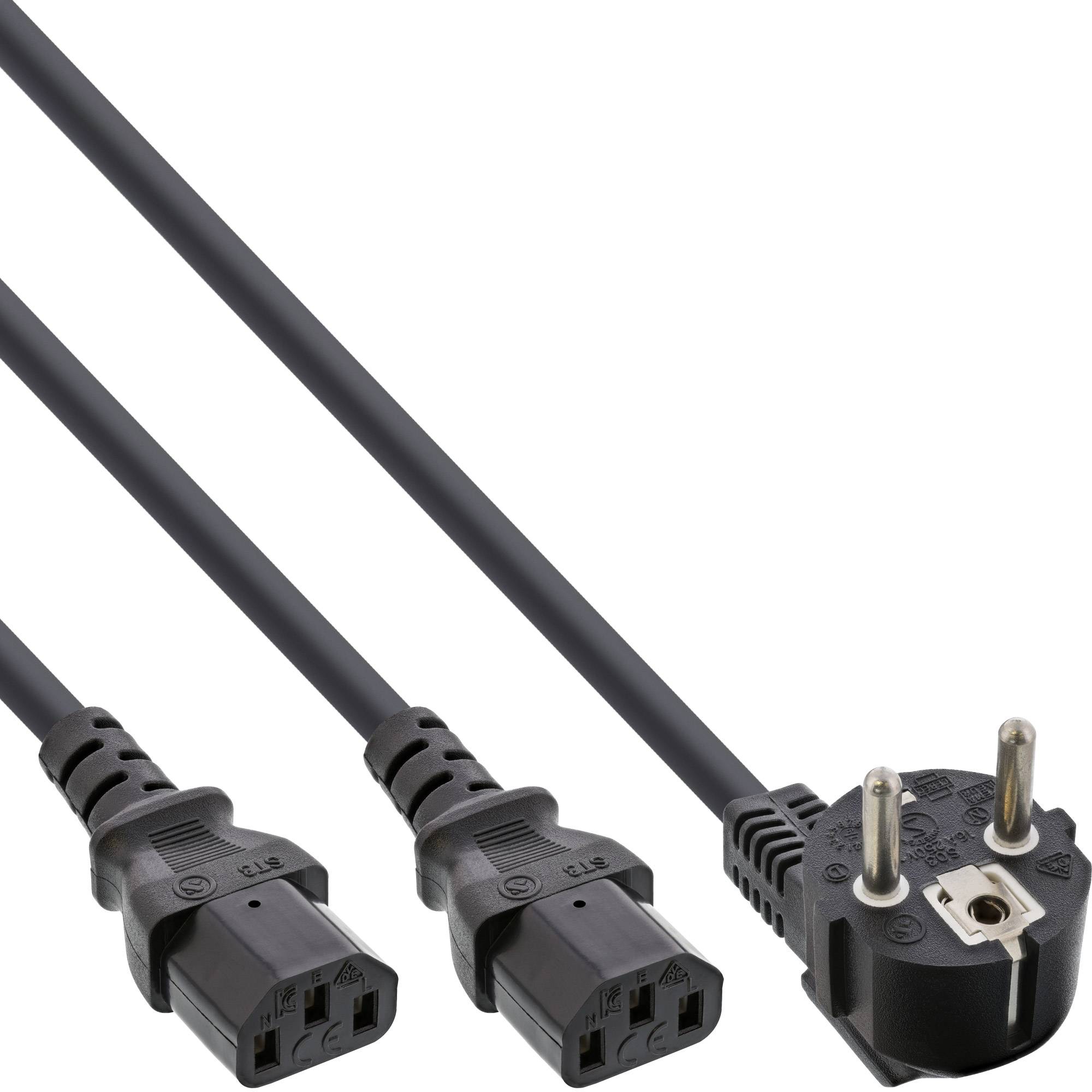INLINE - Netz-Y-Kabel - 1x Schutzkontakt ST zu 2x Kaltgeräte ST - 1m