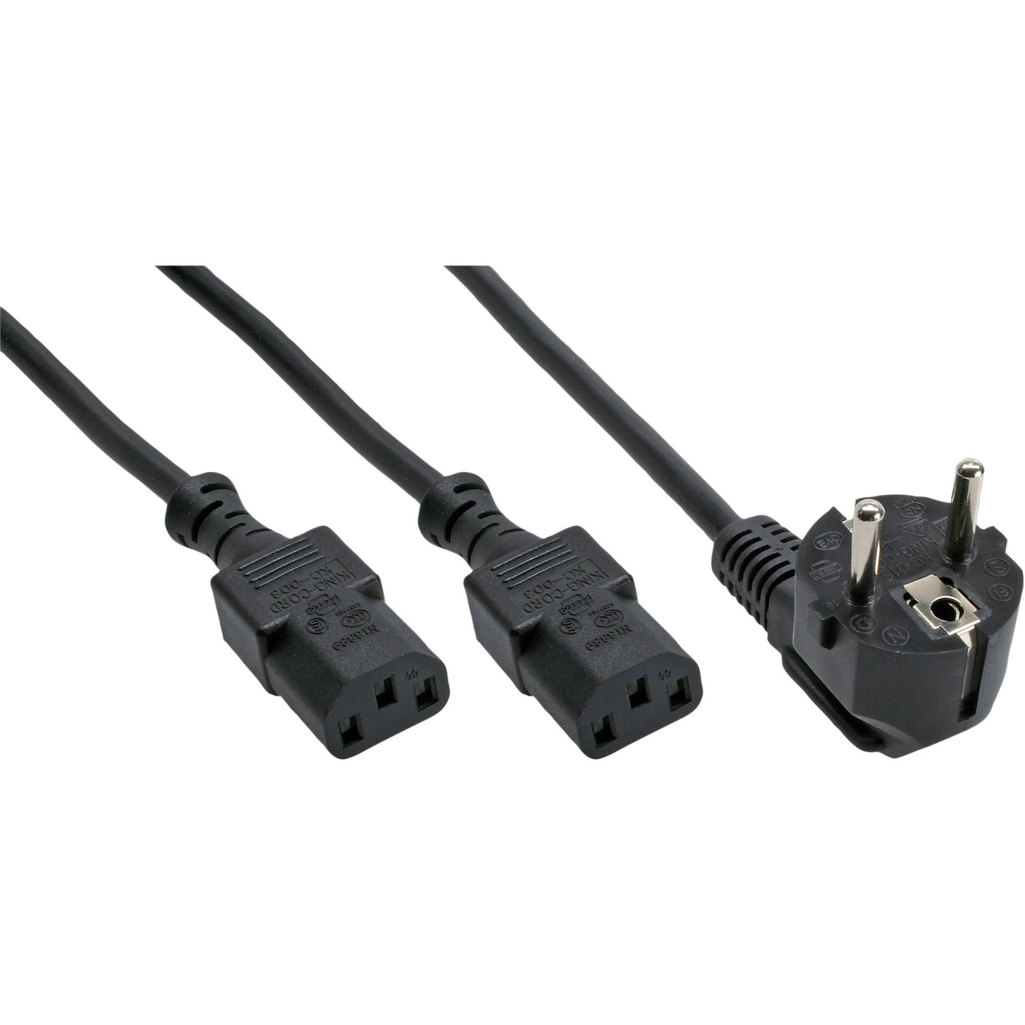 INLINE - Netz-Y-Kabel - 1x Schutzkontakt ST zu 2x Kaltgeräte ST - 3m