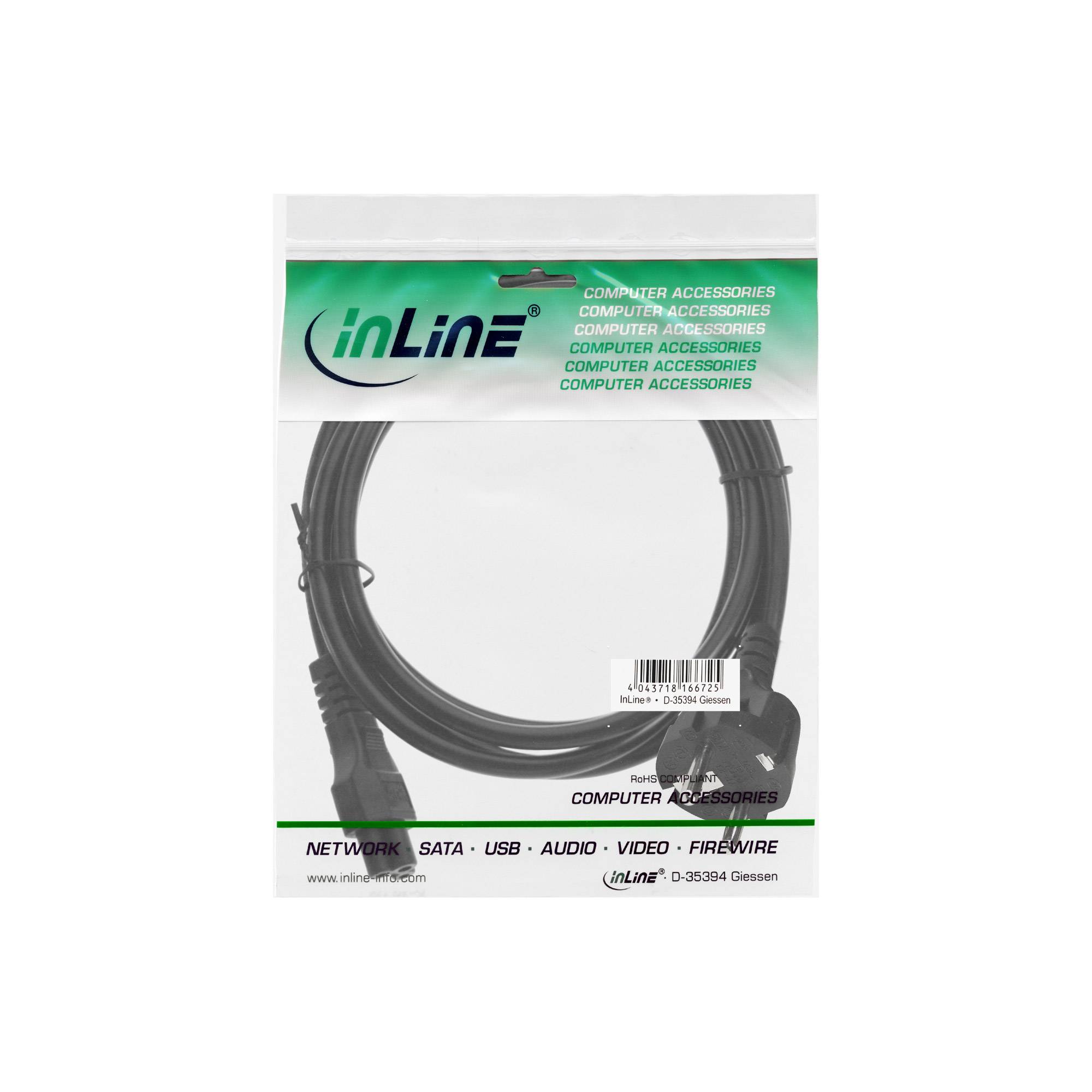 INLINE - Netzkabel für Notebook - 3pol Kupplung - schwarz - 3m