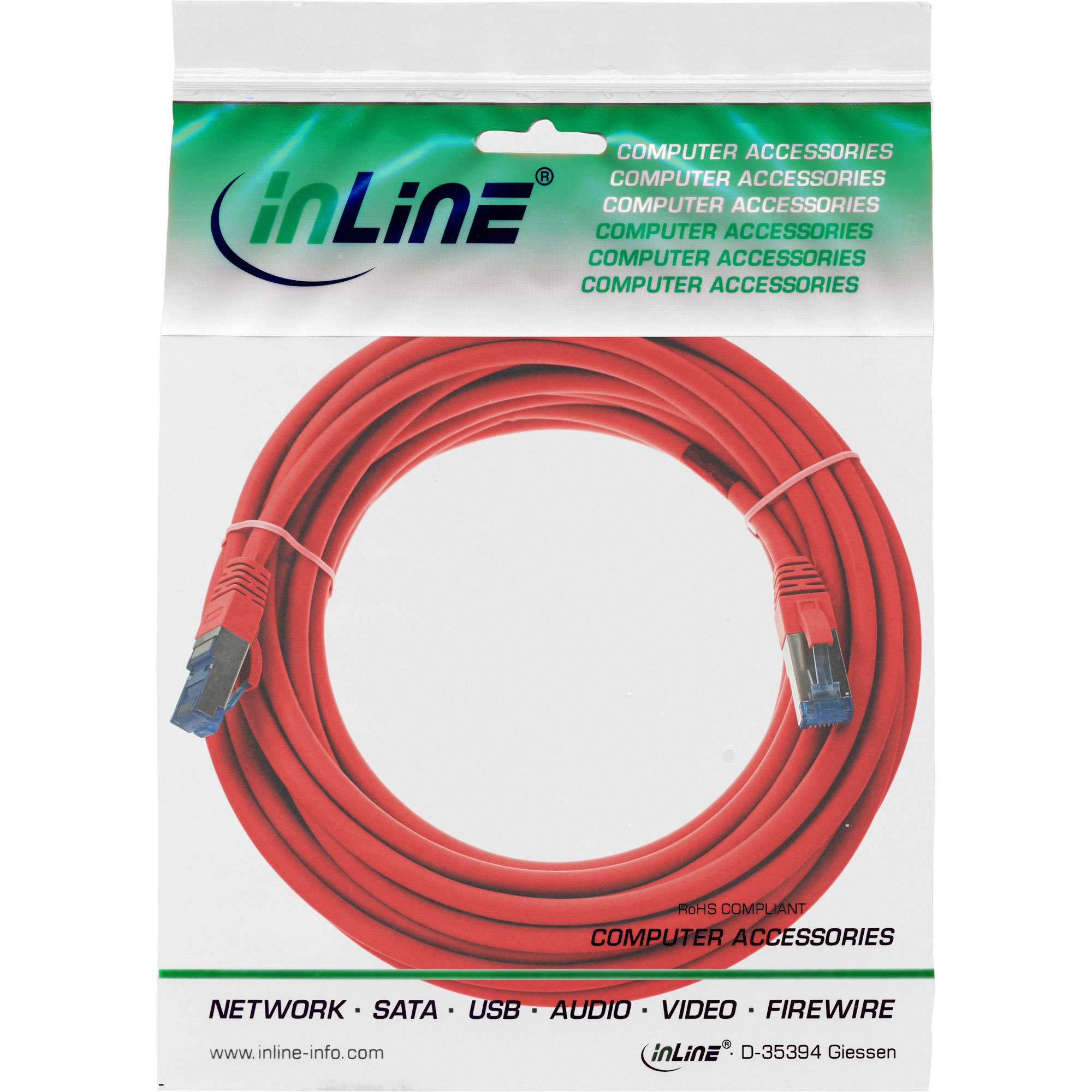 INLINE - Patchkabel - S/FTP (PiMf) - Cat.6A - halogenfrei - rot - 15m