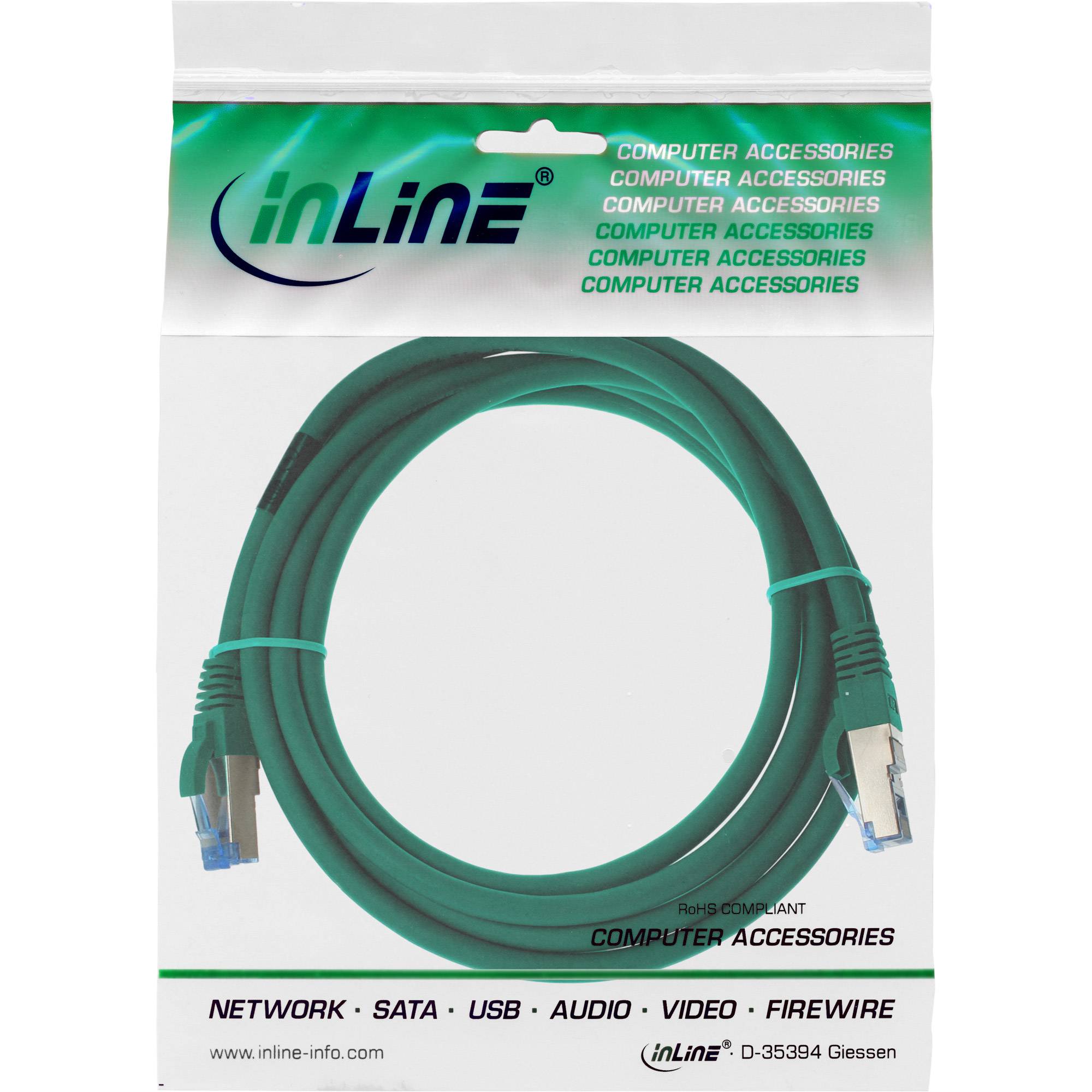 INLINE - Patchkabel - S/FTP (PiMf) - Cat.6A - halogenfrei - grün - 1m