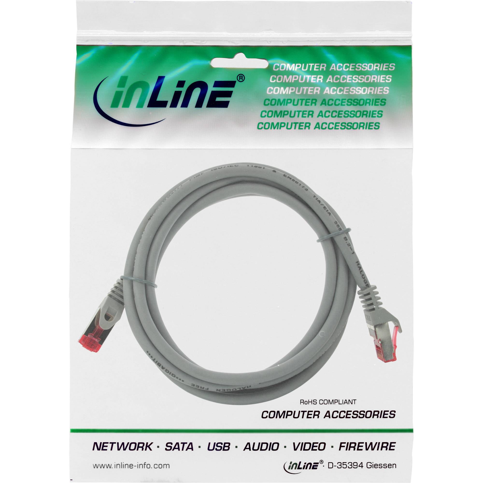 INLINE - Patchkabel - S/FTP (PiMf) - Cat.6 - halogenfrei - Kupfer - grau - 1,5m
