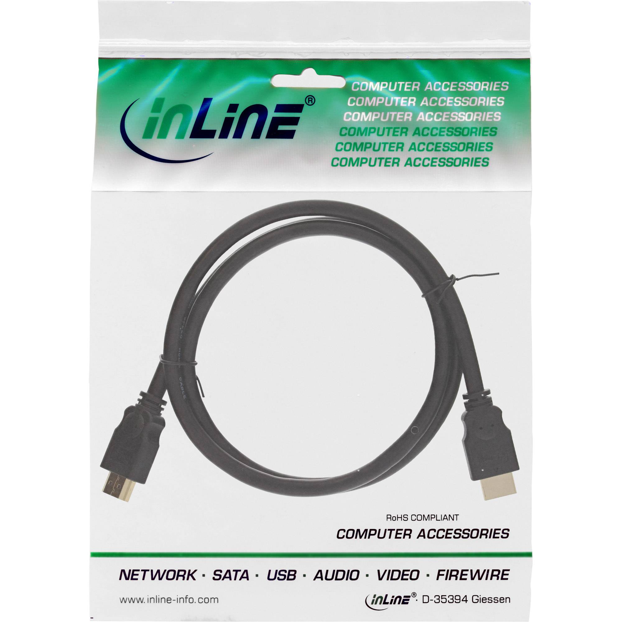 INLINE - HDMI Kabel - HDMI-High Speed - ST / ST - verg. Kontakte - schwarz - 1m