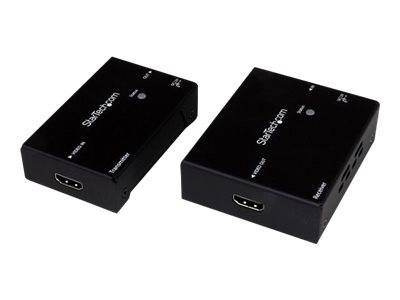 Zwei schwarze StarTech.com-Adapter-Boxen, die auf weißem Hintergrund gezeigt werden, jede mit einem sichtbaren USB-C-Anschluss auf der Vorderseite.