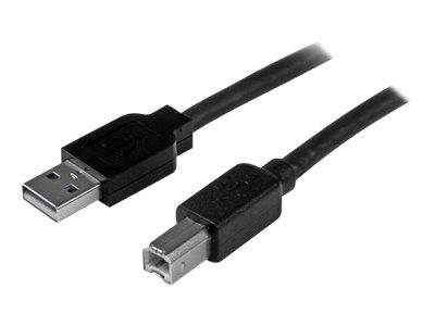 USB-Kabel mit Standard-USB-A-Anschluss an einem Ende und USB-B-Druckerstecker am anderen Ende, gezeigt auf weißem Hintergrund