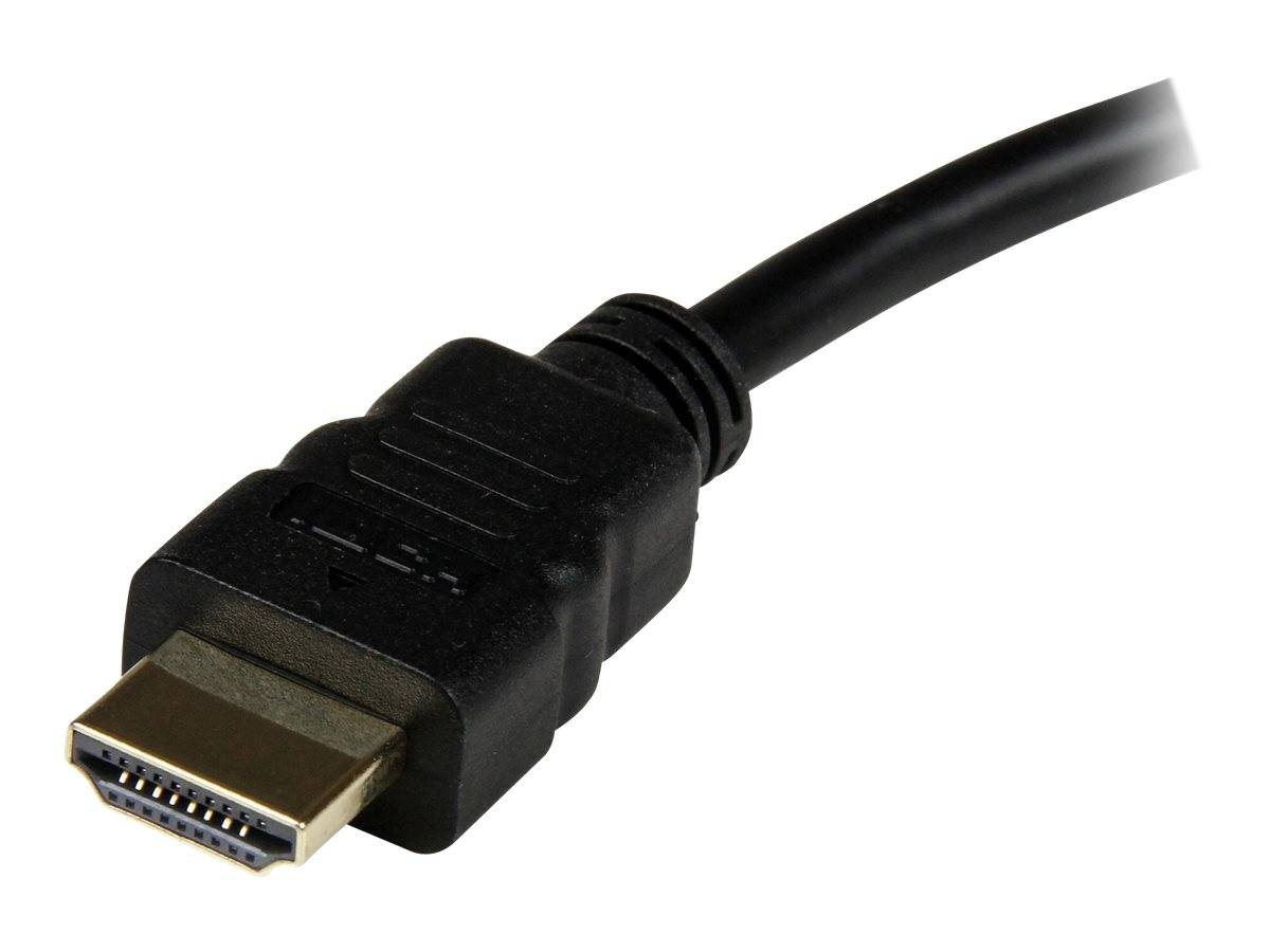 Schwarzes HDMI-Kabel mit einem männlichen Stecker auf weißem Hintergrund.