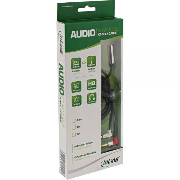 INLINE - Slim Audio Kopfh. Flugz.-Adapterkab. - 2x3,5mm ST / 3,5mm BU 3pol. - 2m