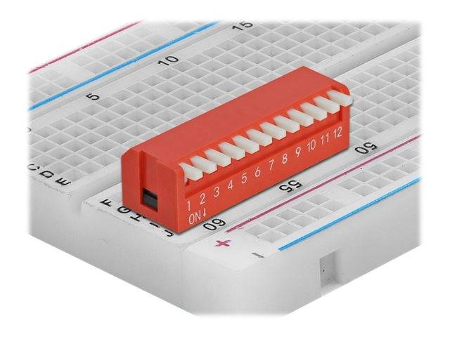 DeLOCK DIP flip switch piano 12-digit 2.54 mm pitch THT vertical - DIP-Schalter - Rot (Packung mit 2)