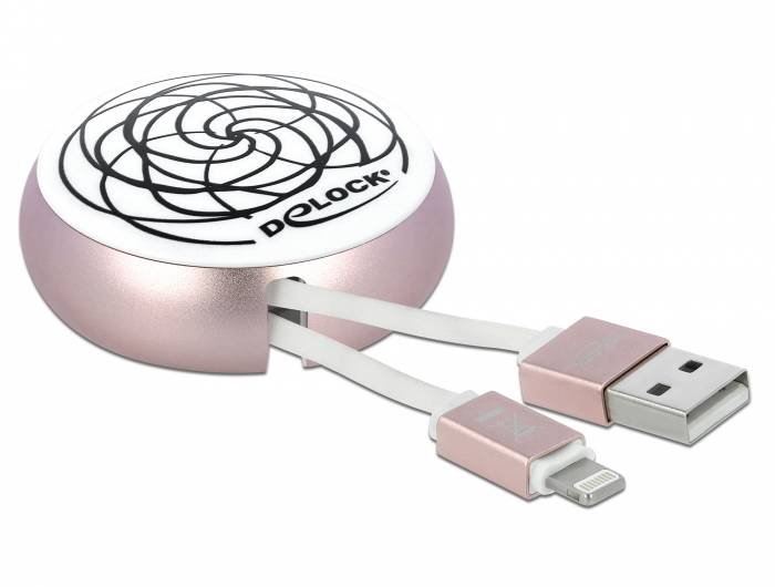 Delock - Lightning-Kabel - USB männlich bis Lightning männlich - 92 cm - weiß, Pale Pink - einziehbar, flach - für Apple iPad/iPhone/iPod (Lightni