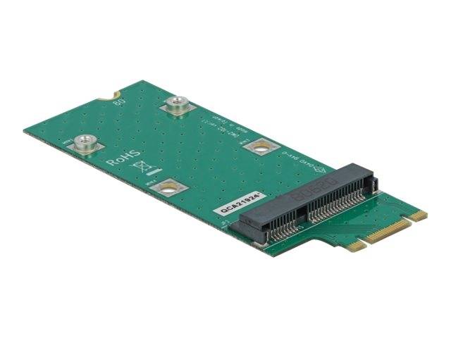 Grüne elektronische Adapterkarte mit schwarzem Kantenverbinder und Befestigungspunkten, auf weißem Hintergrund dargestellt.