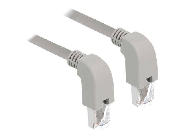 Zwei graue Ethernet-Netzwerkkabel mit RJ45-Steckern auf weißem Hintergrund.