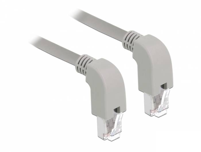 Zwei graue Ethernet-Kabel mit transparenten RJ45-Anschlüssen auf weißem Hintergrund.