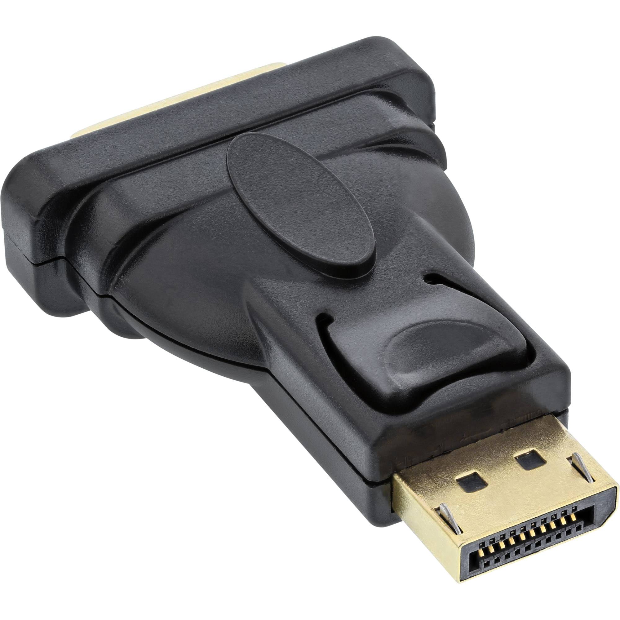 Schwarzer DisplayPort-Steckeradapter mit einer Druckknopf-Entriegelungsverriegelung auf weißem Hintergrund.