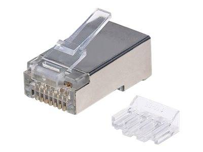 Intellinet 90er-Pack Cat6A RJ45-Modularstecker, STP, 3-Punkt-Aderkontaktierung, für Massivdraht, 90 Stecker im Becher -