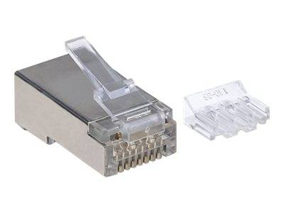 Intellinet 90er-Pack Cat6A RJ45-Modularstecker, STP, 3-Punkt-Aderkontaktierung, für Massivdraht, 90 Stecker im Becher -
